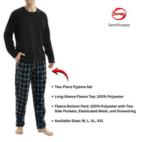 SaneShoppe - Men's Black Long Sleeve Pyjama Set made of Fleece Loungewear.