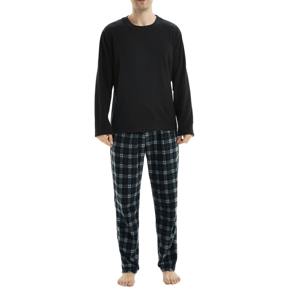SaneShoppe - Men's Black Long Sleeve Pyjama Set made of Fleece Loungewear.