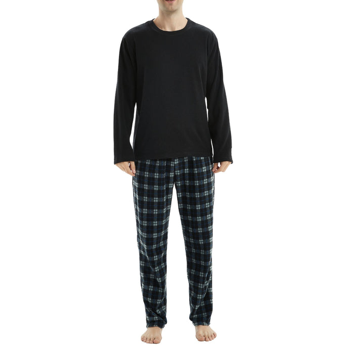 SaneShoppe - Men's Black Long Sleeve Pyjama Set made of Fleece Loungewear.