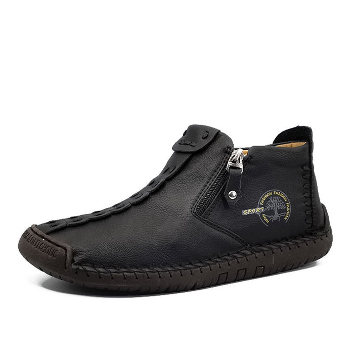 SaneShoppe - Men's Boots Stitching Zipper Ankle Boots Vintage Style Rubber Sole Outdoor Shoes Moccasins