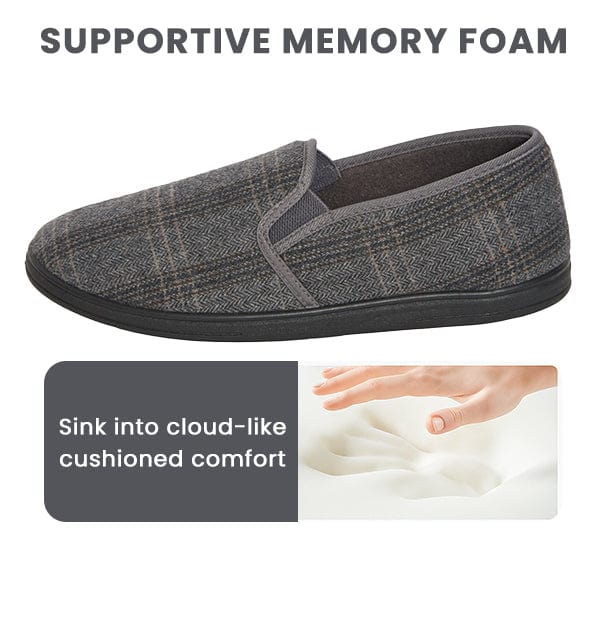 SaneShoppe - Men’s Checked Slippers Memory Foam Cushioned Soft Lining Warm Thermal Slip On House Shoes Pair for Indoor Use by Sock Stack