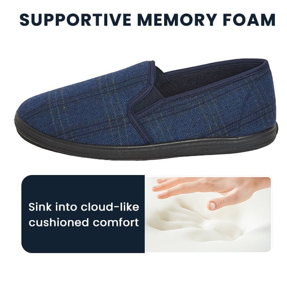 SaneShoppe - Men’s Checked Slippers Memory Foam Cushioned Soft Lining Warm Thermal Slip On House Shoes Pair for Indoor Use by Sock Stack