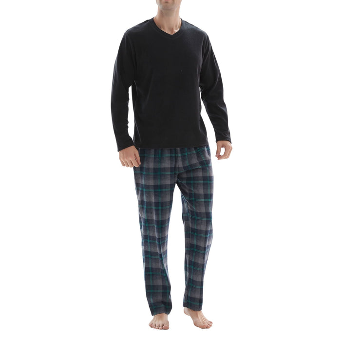 SaneShoppe - Men’s Checkered Pattern Pyjamas with Fleece Top and Cotton Bottoms Loungewear.