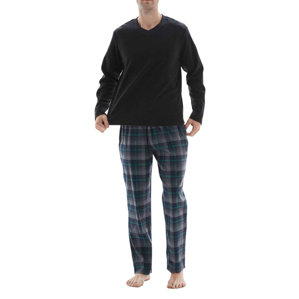 Men’s Checkered Pattern Pyjamas with Fleece Top and Cotton Bottoms Loungewear.