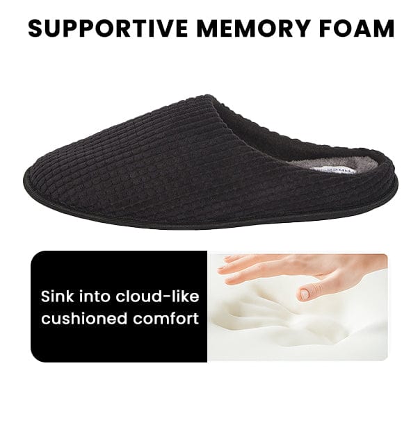 SaneShoppe - Men's Corduroy Slip On Indoor House Shoes Non Slip Sole Memory Foam Warm Thermal Lined Easy Care Slipper Pair by Sock Stack