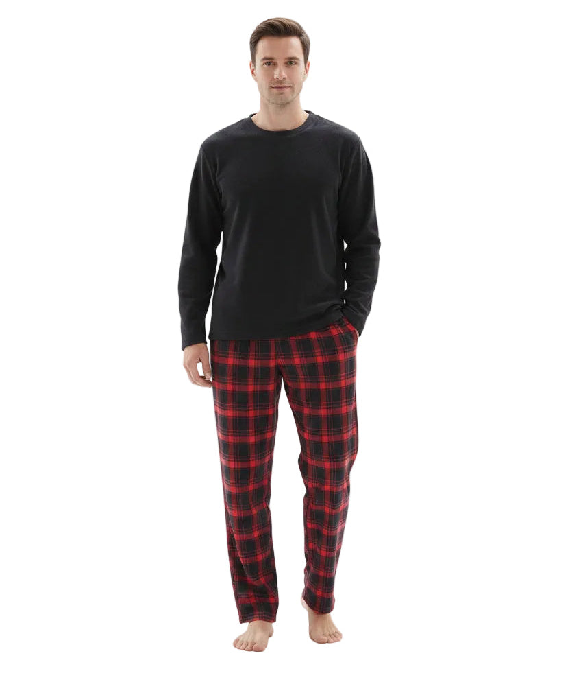 Men's Thermal Fleece Lounge Set with Cozy Check Cotton Pants
