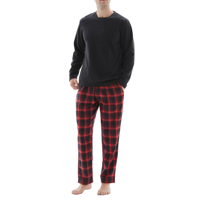SaneShoppe - Men's Cozy Thermal Fleece Lounge Set with Check Flannel Pant