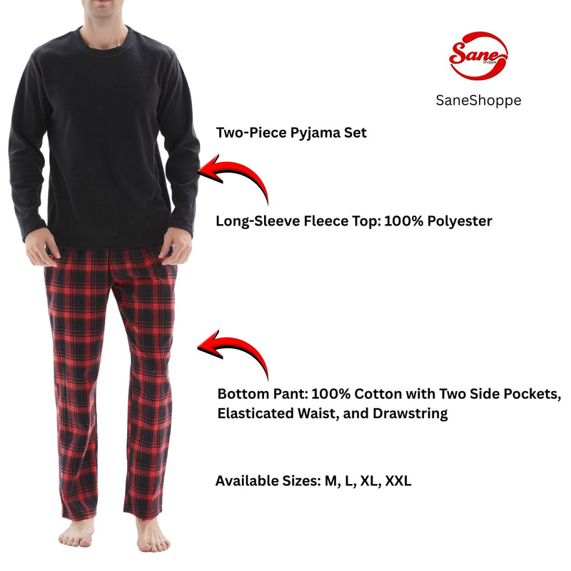 SaneShoppe - Men's Cozy Thermal Fleece Lounge Set with Check Flannel Pant