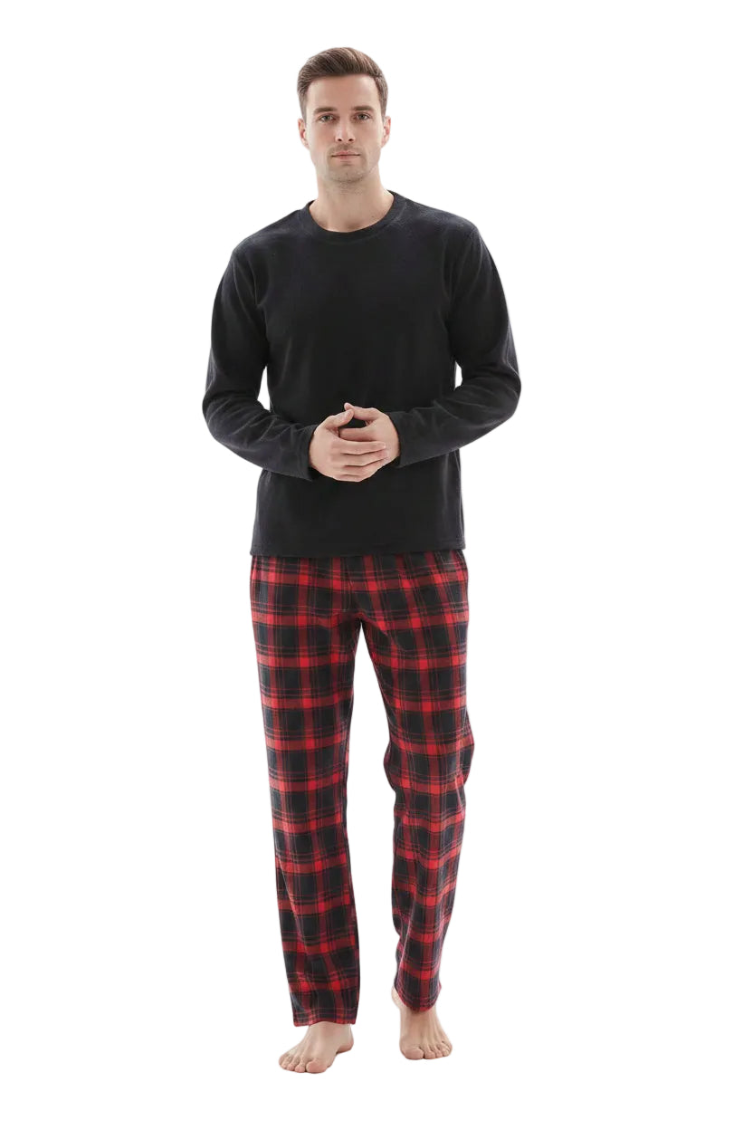Men's Thermal Fleece Lounge Set with Cozy Check Cotton Pants