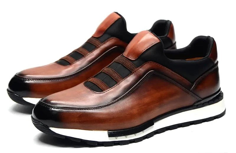 SaneShoppe - Men's Genuine Leather Flat Sneakers with Lace Up round Toe Loafers Chaussures Hommes