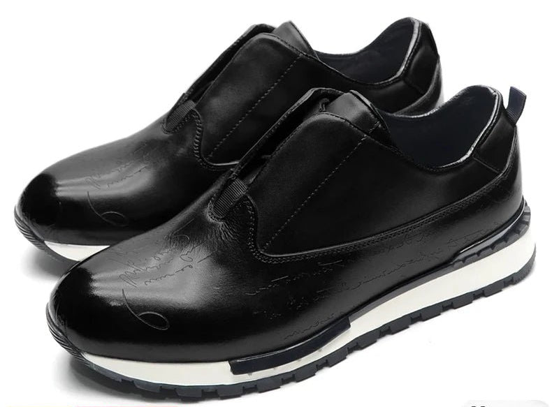 SaneShoppe - Men's Genuine Leather Flat Sneakers with Lace Up round Toe Loafers Chaussures Hommes
