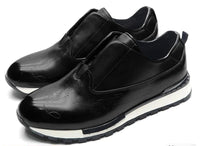 SaneShoppe - Men's Genuine Leather Flat Sneakers with Lace Up round Toe Loafers Chaussures Hommes