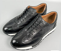 SaneShoppe - Men's Genuine Leather Flat Sneakers with Lace Up round Toe Loafers Chaussures Hommes