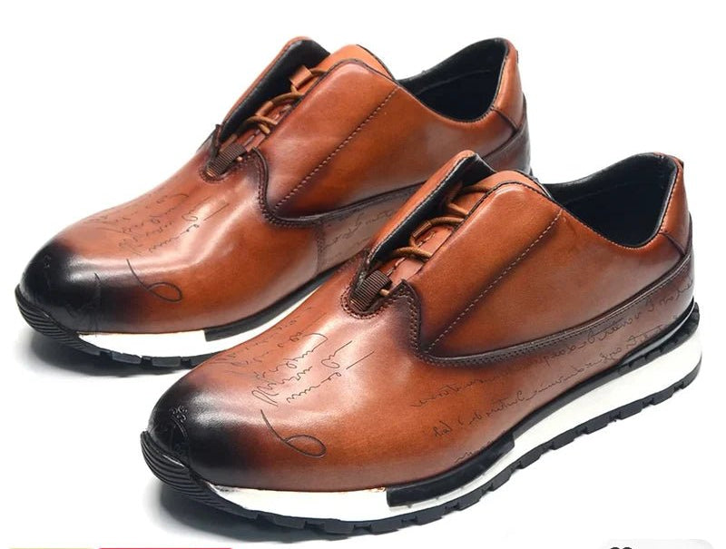 SaneShoppe - Men's Genuine Leather Flat Sneakers with Lace Up round Toe Loafers Chaussures Hommes
