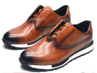 SaneShoppe - Men's Genuine Leather Flat Sneakers with Lace Up round Toe Loafers Chaussures Hommes