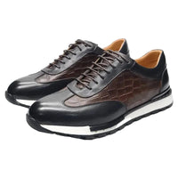 SaneShoppe - Men's Genuine Leather Flat Sneakers with Lace Up round Toe Loafers Chaussures Hommes