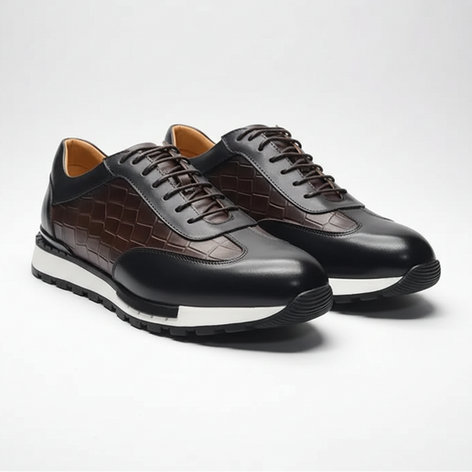 SaneShoppe - Men's Genuine Leather Flat Sneakers with Lace Up round Toe Loafers Chaussures Hommes