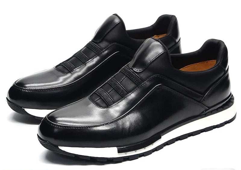 SaneShoppe - Men's Genuine Leather Flat Sneakers with Lace Up round Toe Loafers Chaussures Hommes