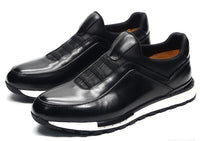 SaneShoppe - Men's Genuine Leather Flat Sneakers with Lace Up round Toe Loafers Chaussures Hommes
