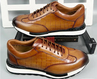 SaneShoppe - Men's Genuine Leather Flat Sneakers with Lace Up round Toe Loafers Chaussures Hommes