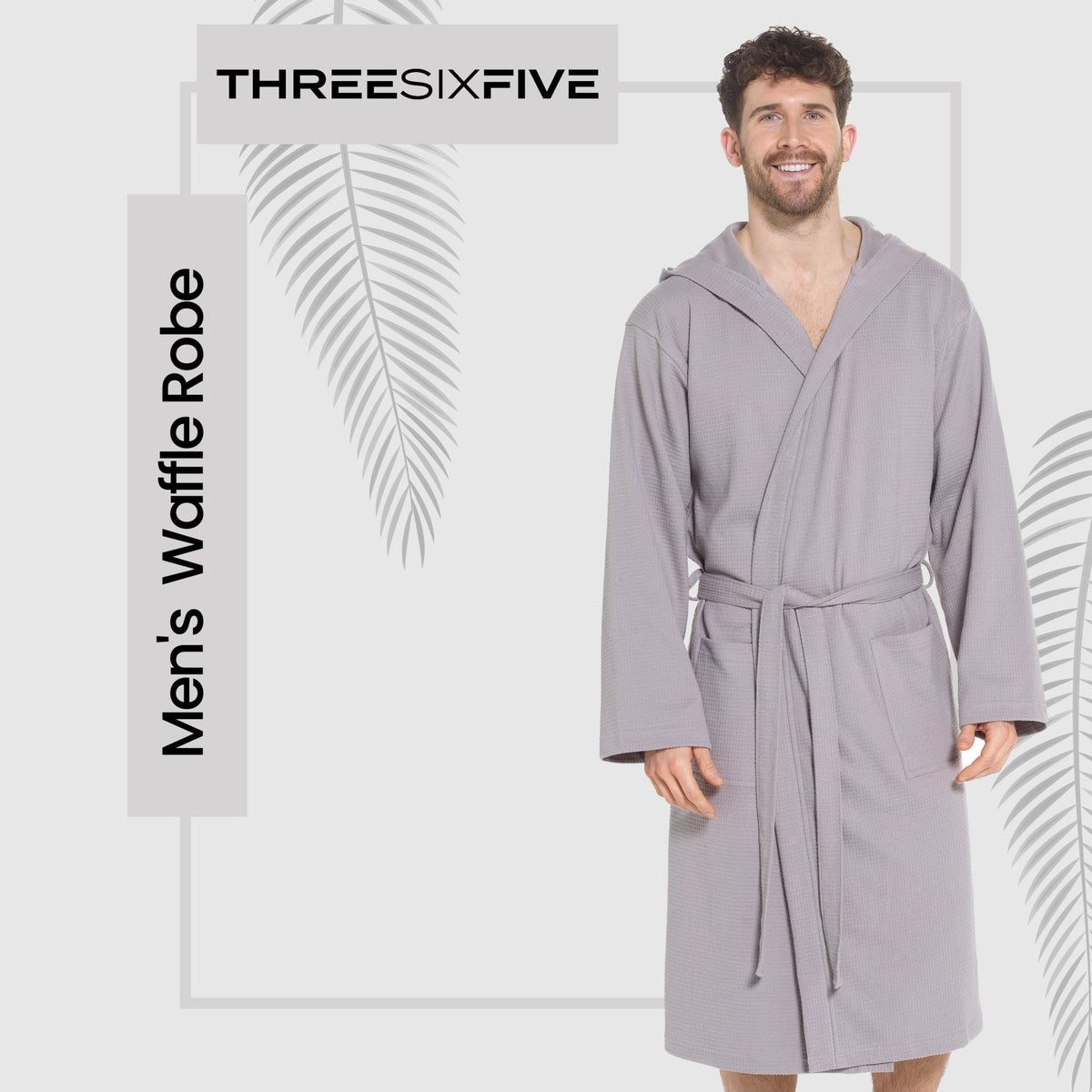 SaneShoppe - Men’s Hooded Waffle Cotton Bathrobe Grey Super Absorbent Spa Robe Luxury Dressing Gown for Home & Loungewear by Sock Stack