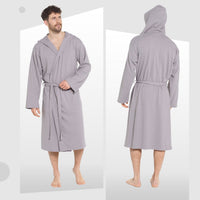 SaneShoppe - Men’s Hooded Waffle Cotton Bathrobe Grey Super Absorbent Spa Robe Luxury Dressing Gown for Home & Loungewear by Sock Stack