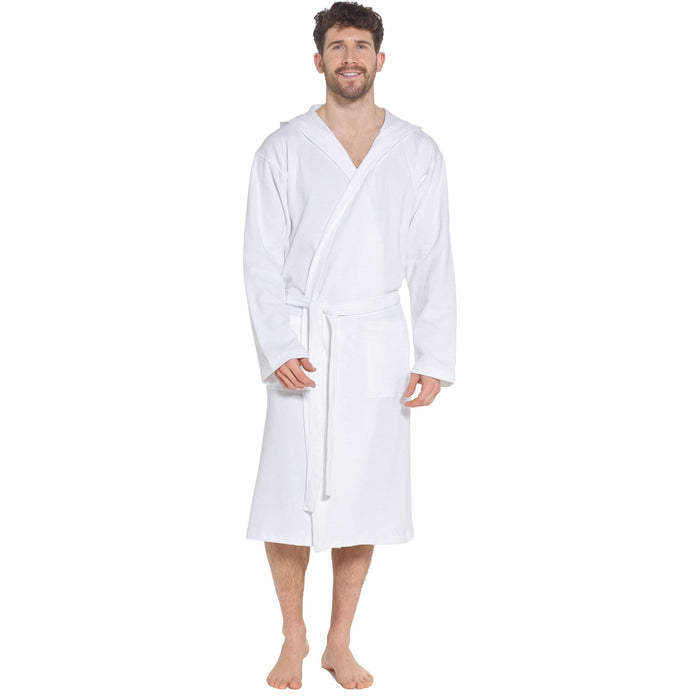 SaneShoppe - Men’s Hooded Waffle Cotton Bathrobe White Super Absorbent Spa Robe Luxury Dressing Gown for Home & Loungewear by Sock Stack