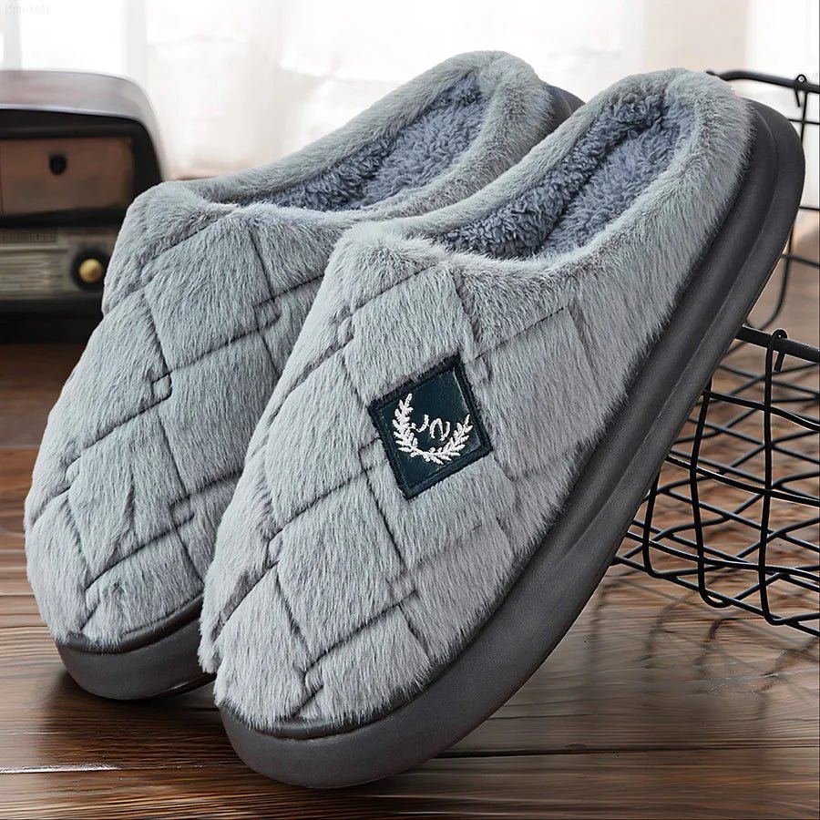SaneShoppe - Men's House Slippers Furry Plaid cozy EVA Memory Foam Lightweight Casual Shoes Winter Warm Plush Non - slip Slippers big size