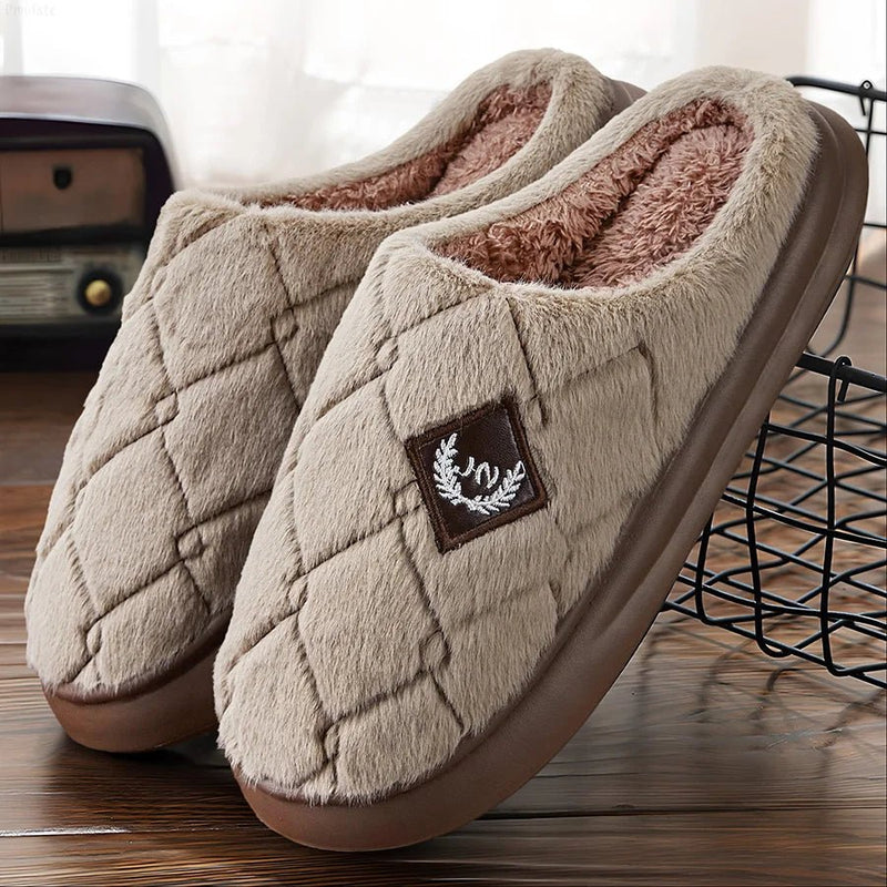 SaneShoppe - Men's House Slippers Furry Plaid cozy EVA Memory Foam Lightweight Casual Shoes Winter Warm Plush Non - slip Slippers big size