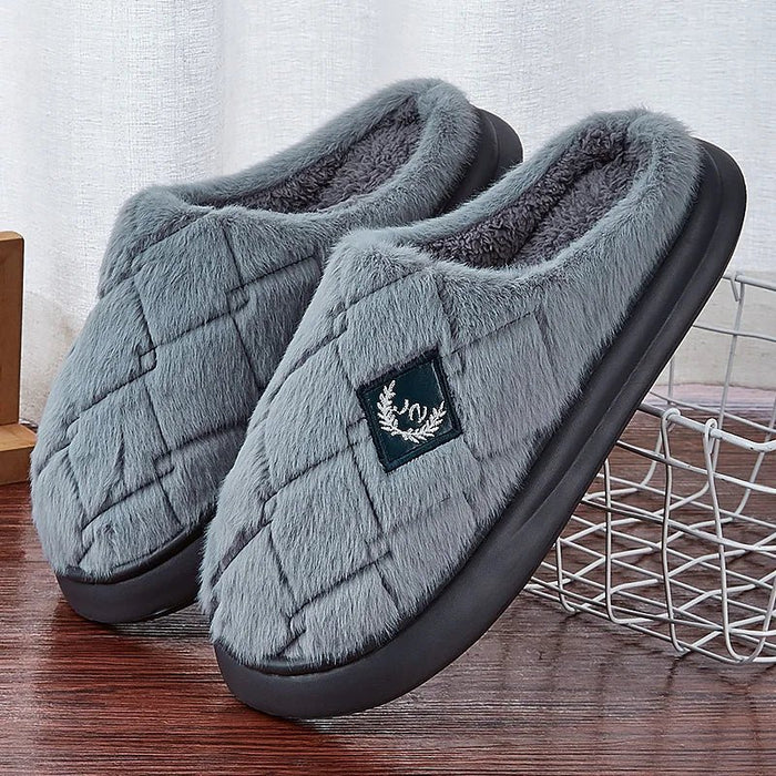 SaneShoppe - Men's House Slippers Furry Plaid cozy EVA Memory Foam Lightweight Casual Shoes Winter Warm Plush Non - slip Slippers big size