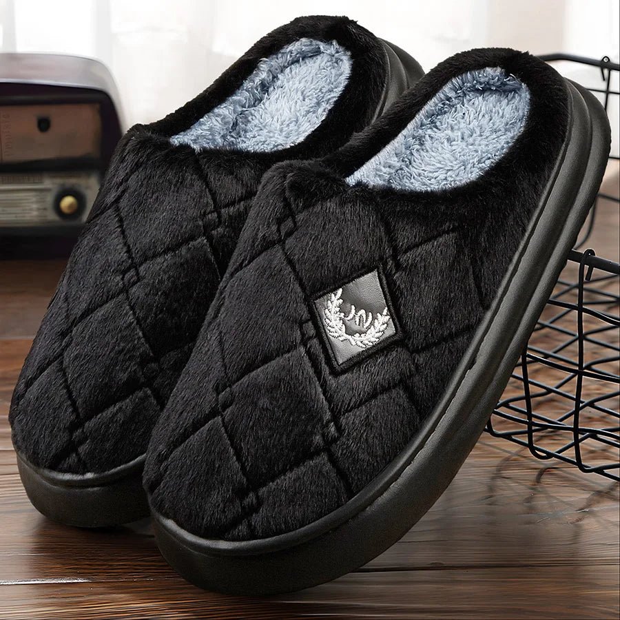 SaneShoppe - Men's House Slippers Furry Plaid cozy EVA Memory Foam Lightweight Casual Shoes Winter Warm Plush Non - slip Slippers big size