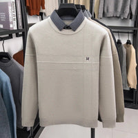 SaneShoppe - Men’s Knit Sweater Fake Two Piece Layered Design Long Sleeve Round Neck Soft Warm Fabric Casual Fashion Autumn Winter Men’s We