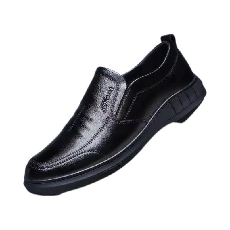 SaneShoppe - Men's Leather Shoes Breathable Lightweight Business Slip - On Anti - Slip Middle - Aged And Elderly Shoes Comfortable All - Seasons Wear
