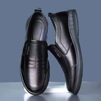SaneShoppe - Men's Leather Shoes Breathable Lightweight Business Slip - On Anti - Slip Middle - Aged And Elderly Shoes Comfortable All - Seasons Wear