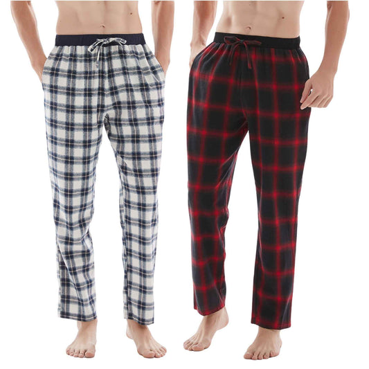 Men's Cotton Flannel Pyjama Bottoms - Lightweight Comfort, Pack of 2