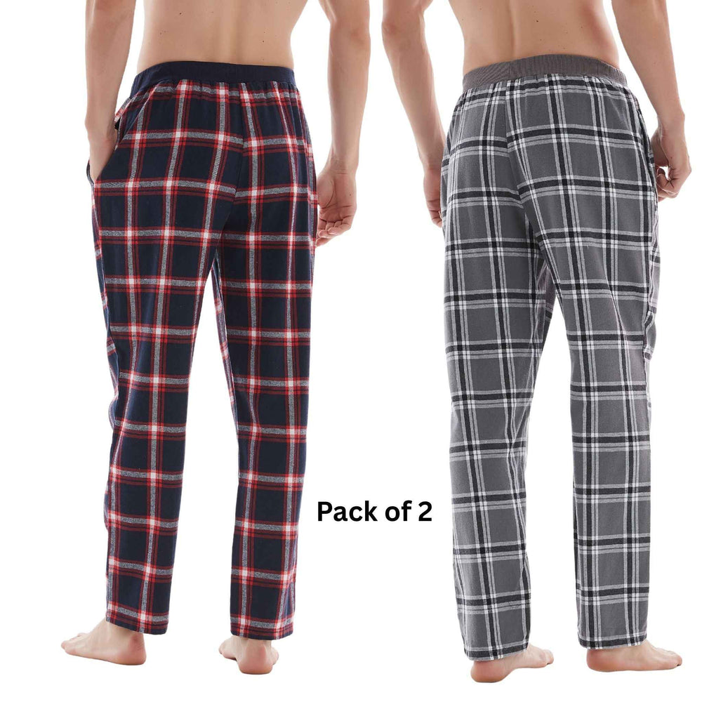 Men's Cotton Flannel Pyjama Bottoms - Lightweight Comfort, Pack of 2