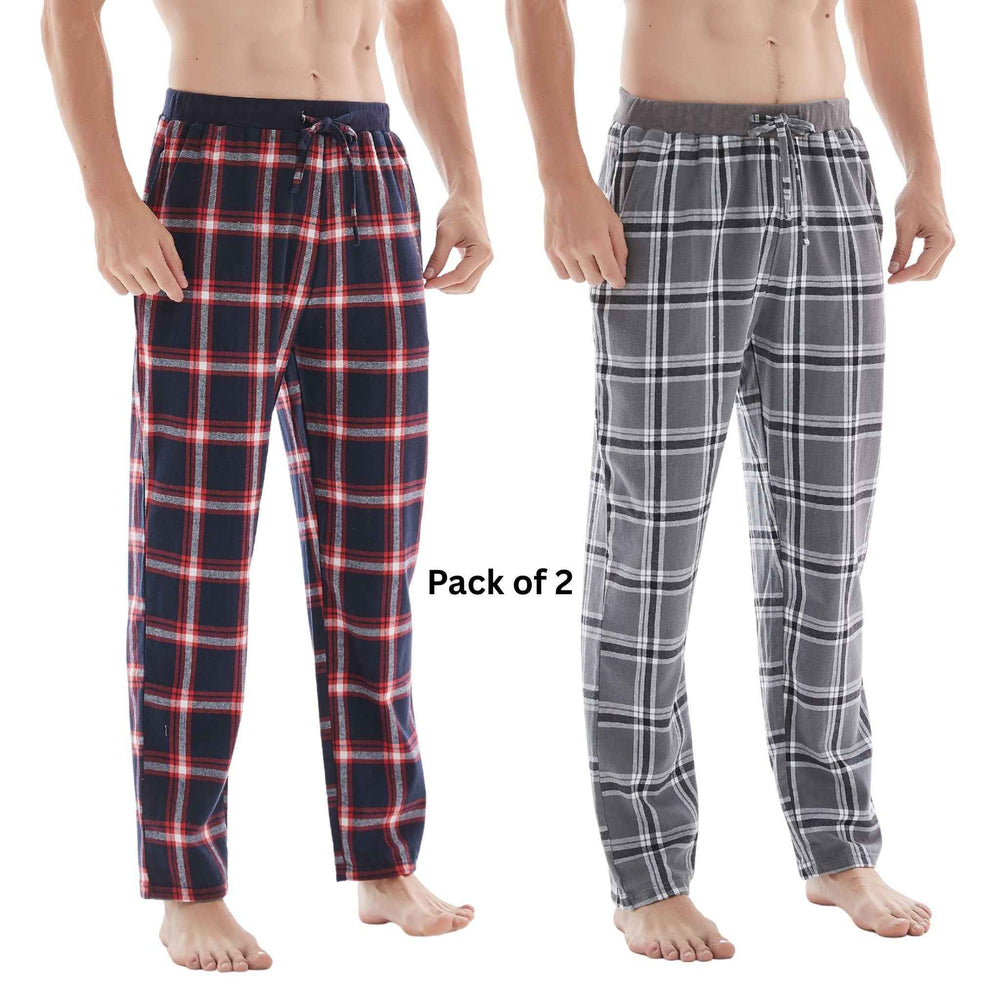 Men's Cotton Flannel Pyjama Bottoms - Lightweight Comfort, Pack of 2