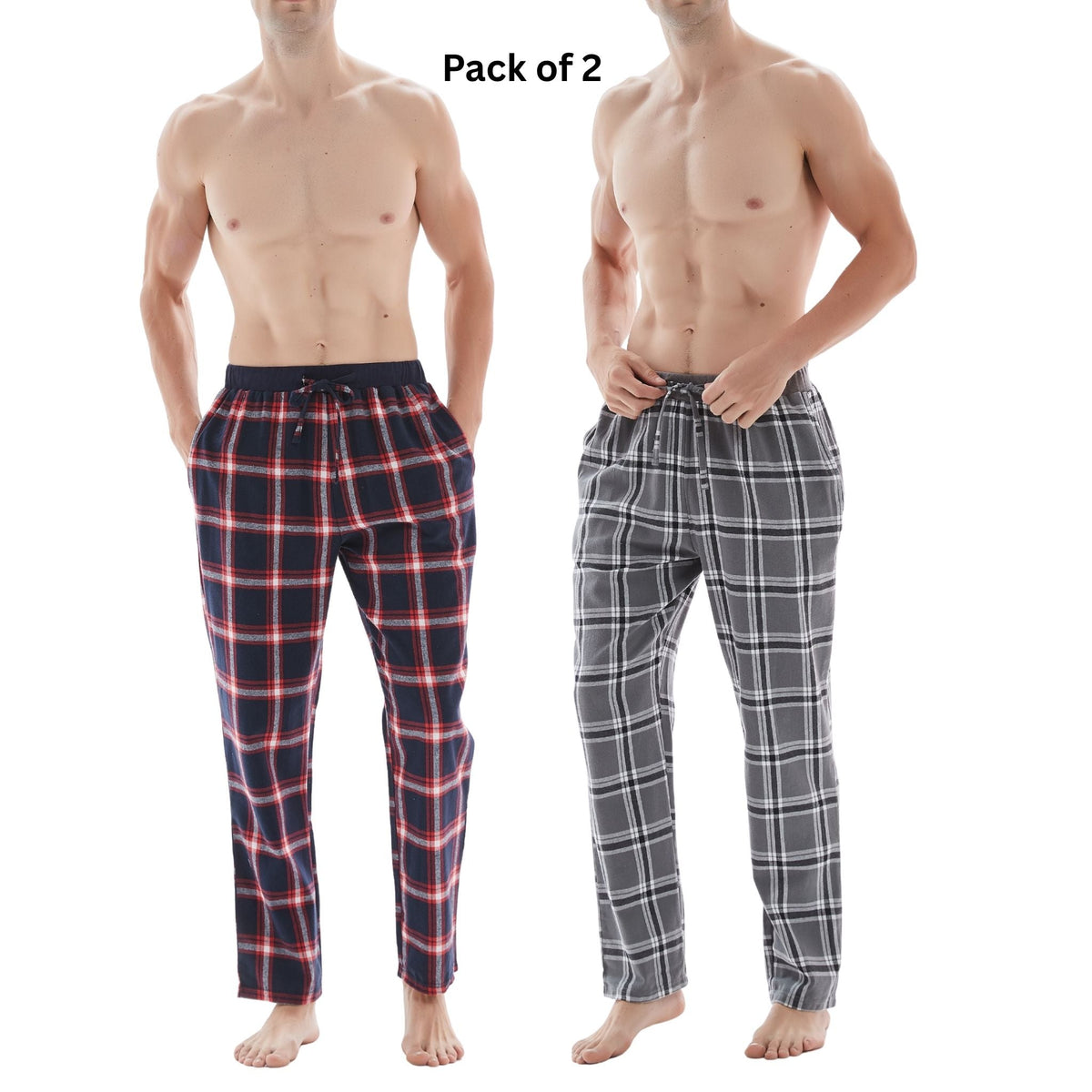 SaneShoppe - Men's Lightweight Cotton Flannel Pyjama Bottoms - Pack of 2