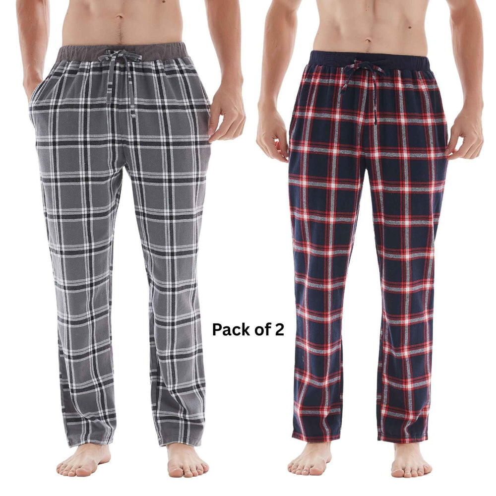 Men's Cotton Flannel Pyjama Bottoms - Lightweight Comfort, Pack of 2