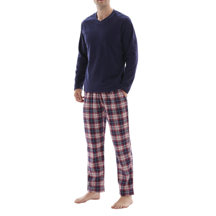 SaneShoppe - Men's Long Sleeve Pyjama Sets with Fleece Top and Cotton Flannelette Pajama Pants