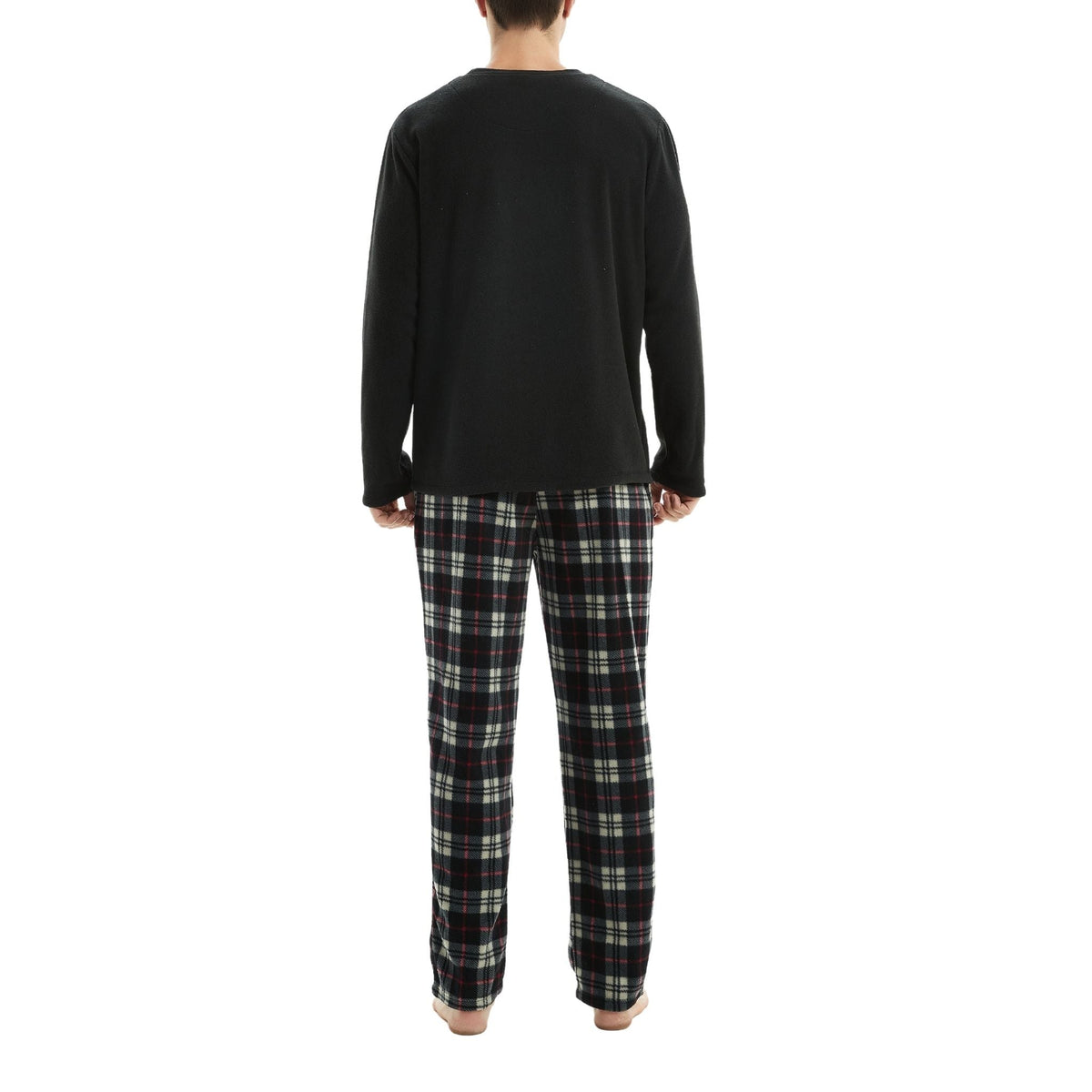 SaneShoppe - Men's Long Sleeve Thermal Fleece Pyjama Set in Black and Red.