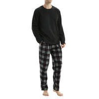 SaneShoppe - Men's Long Sleeve Thermal Fleece Pyjama Set in Black and Red.