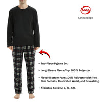 SaneShoppe - Men's Long Sleeve Thermal Fleece Pyjama Set in Black and Red.