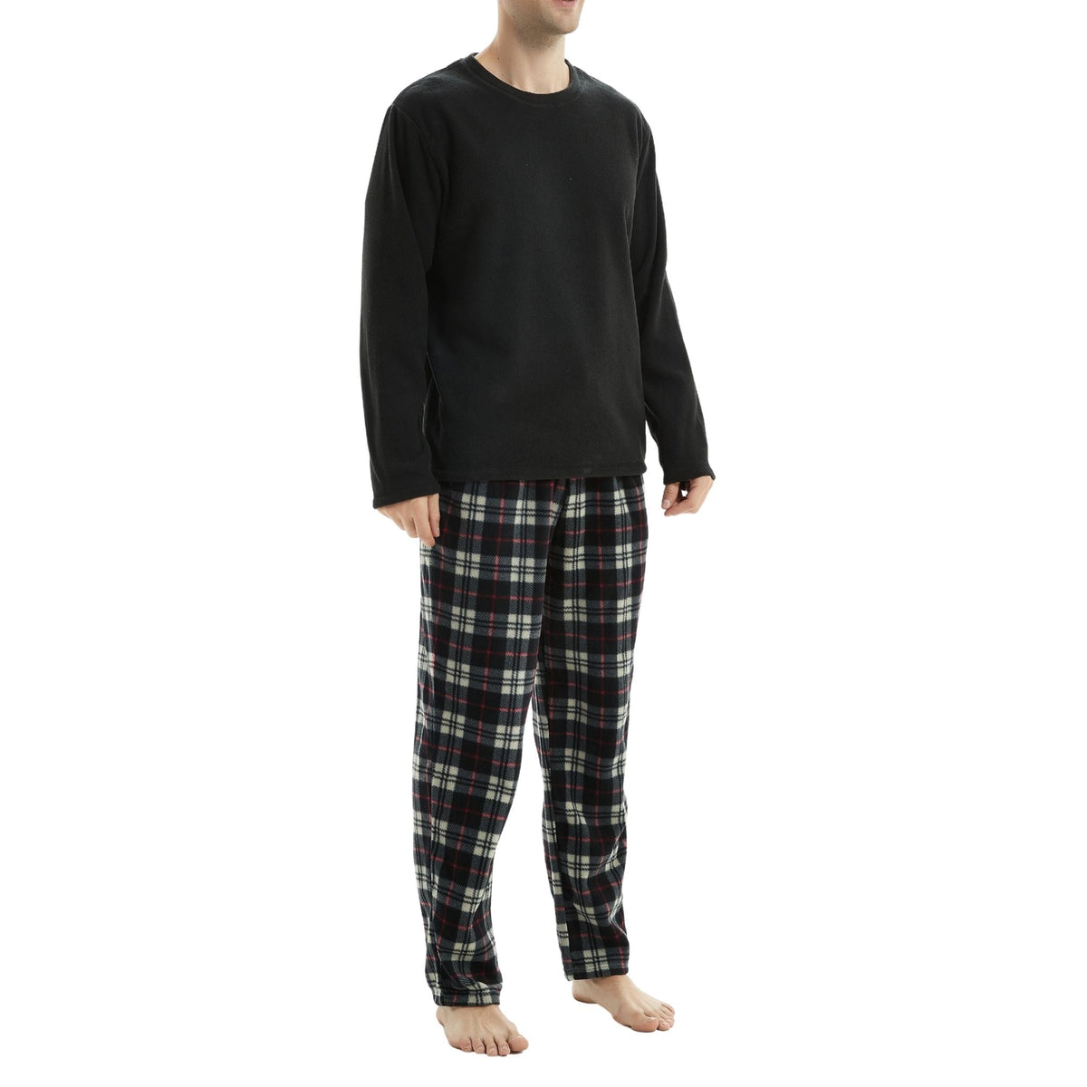 SaneShoppe - Men's Long Sleeve Thermal Fleece Pyjama Set in Black and Red.