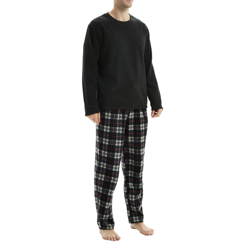 SaneShoppe - Men's Long Sleeve Thermal Fleece Pyjama Set in Black and Red.