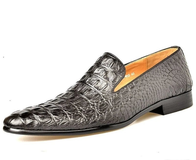 SaneShoppe - Men's Luxury crocodile pattern leather loafers, handmade business dress shoes, slip - on formal office footwear for men, Brown