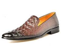 SaneShoppe - Men's Luxury crocodile pattern leather loafers, handmade business dress shoes, slip - on formal office footwear for men, Brown