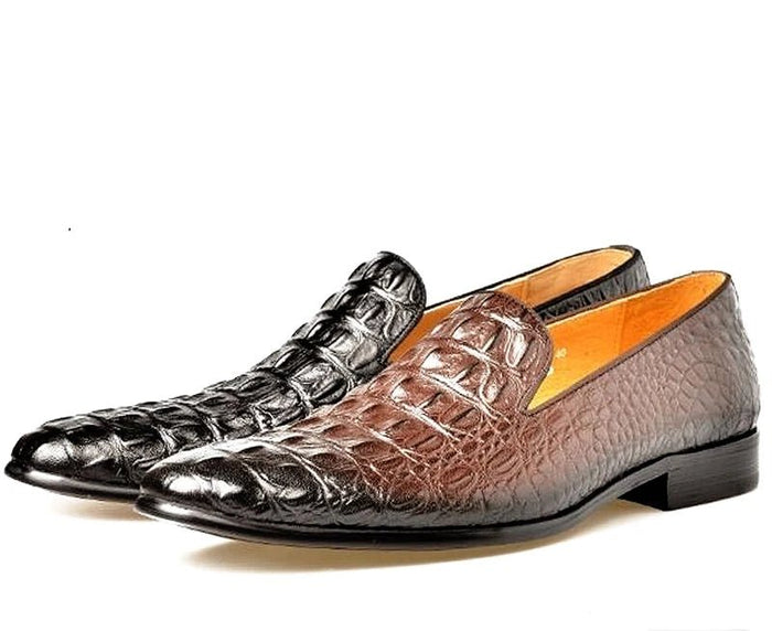 SaneShoppe - Men's Luxury crocodile pattern leather loafers, handmade business dress shoes, slip - on formal office footwear for men, Brown