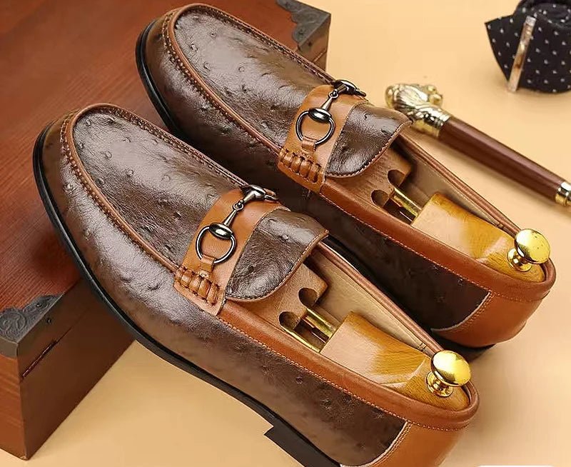 SaneShoppe - Men's Luxury crocodile pattern leather loafers, handmade business dress shoes, slip - on formal office footwear for men, Brown