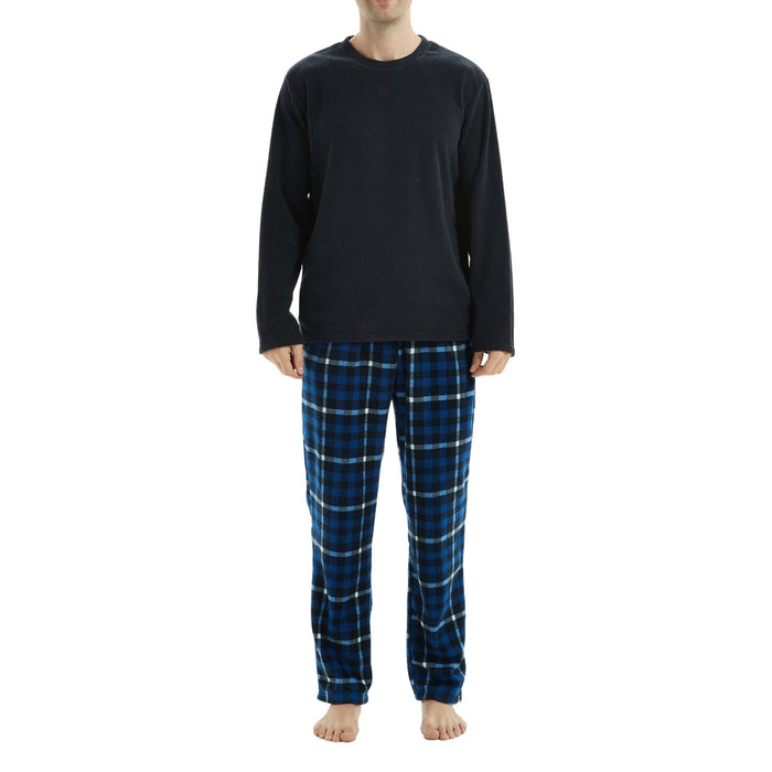 SaneShoppe - Mens Navy Check Thermal Fleece Pyjama Set with Luxury Design
